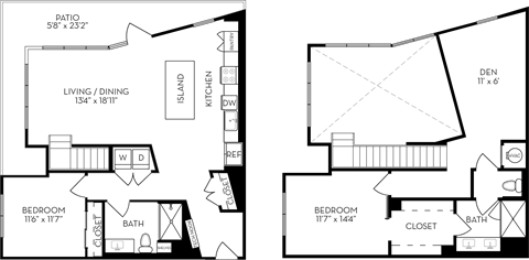 Floor plan for 2 beds, 2 baths, 1672 sqft